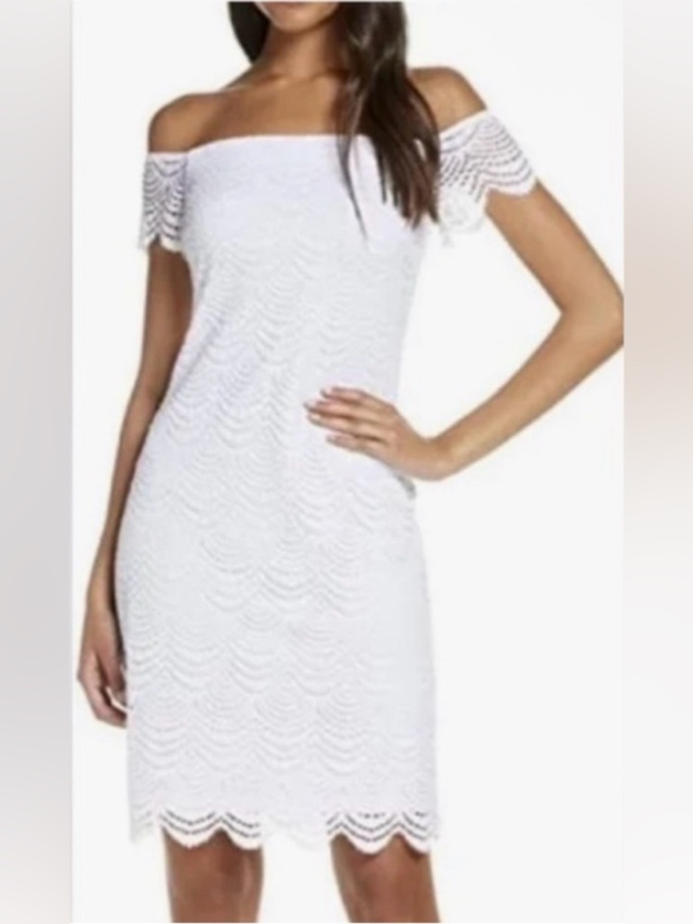 Lilly Pulitzer Jade Scalloped Shell Dress White Size Medium PTP 17”-19”